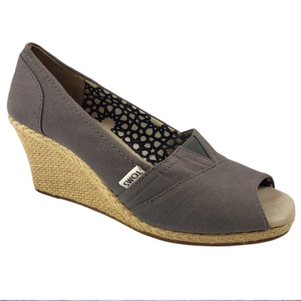 TOMS Women's Gray Grey Open Toe Wedges Shoes
